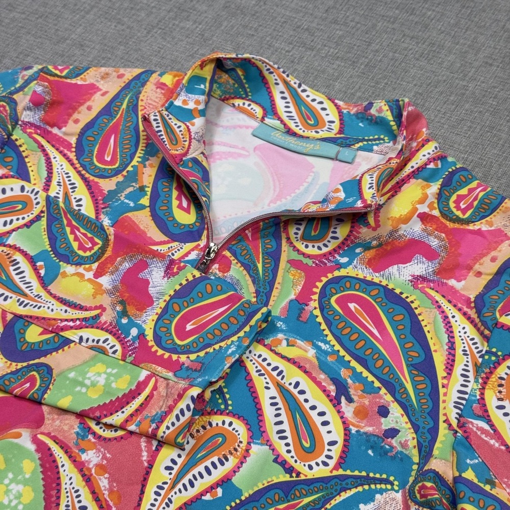 Anthony's Resort Wear Paisley 1/4 Zip Pullover Womens L Multicolor Long Sleeve